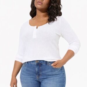 Torrid 2X Waffle knit Snap Henley Long Sleeve Tee Bright White thermal